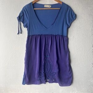 4 Love and Liberty by JohnnyWas Short Sleeve V-Neck Tunic Dress in Blue & Purple